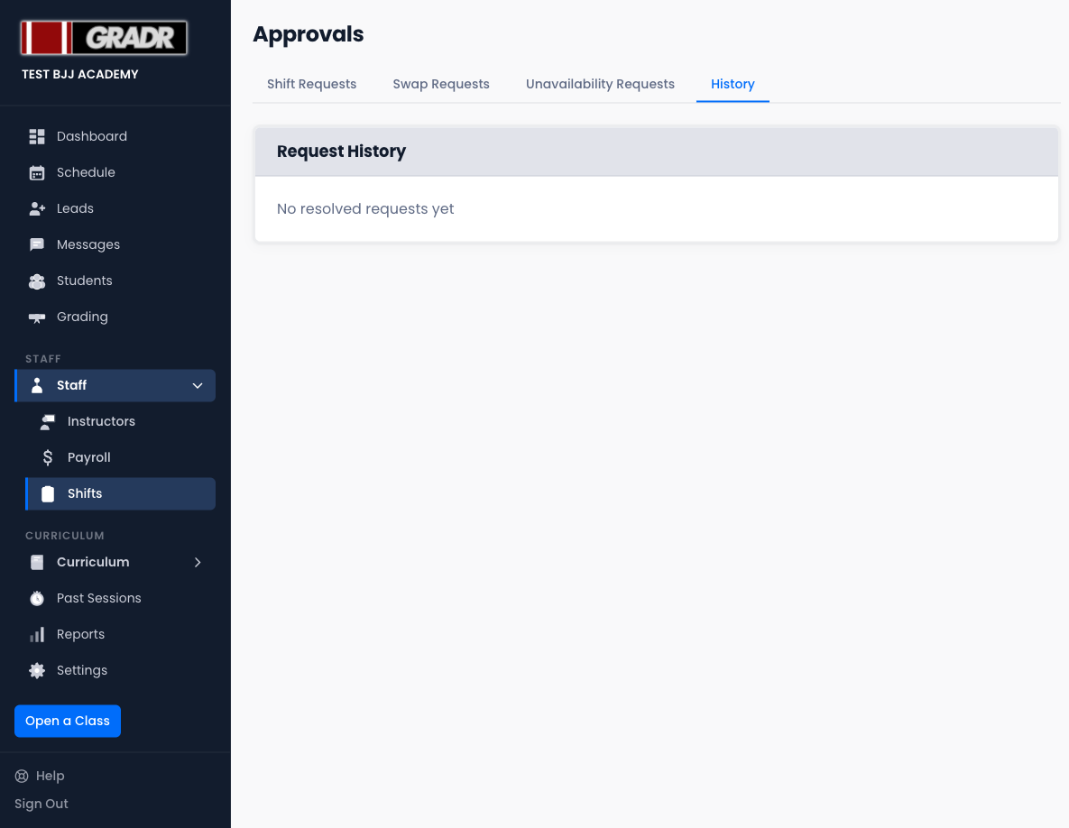 Approvals history tab