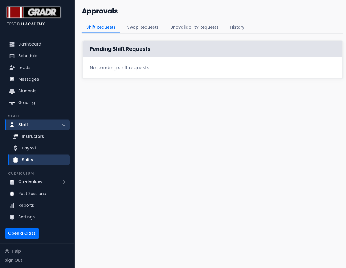 Shift requests tab