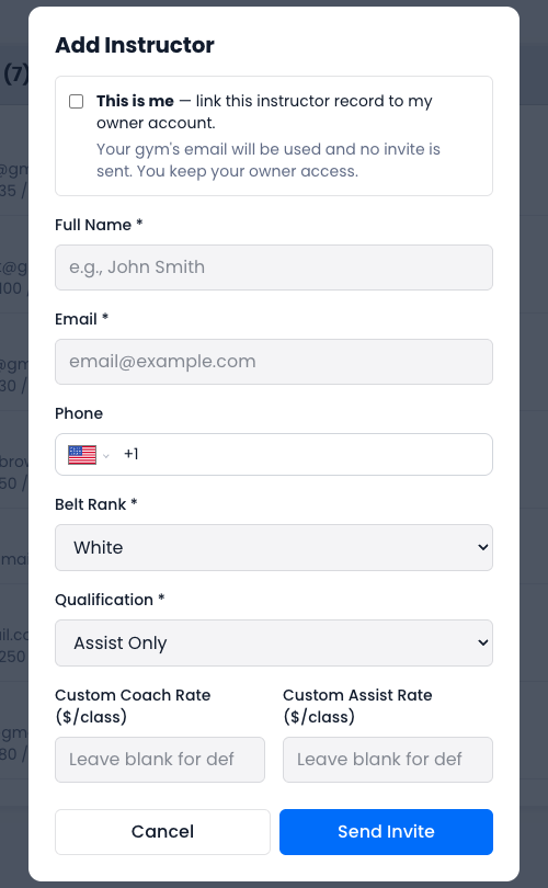 Add Instructor form