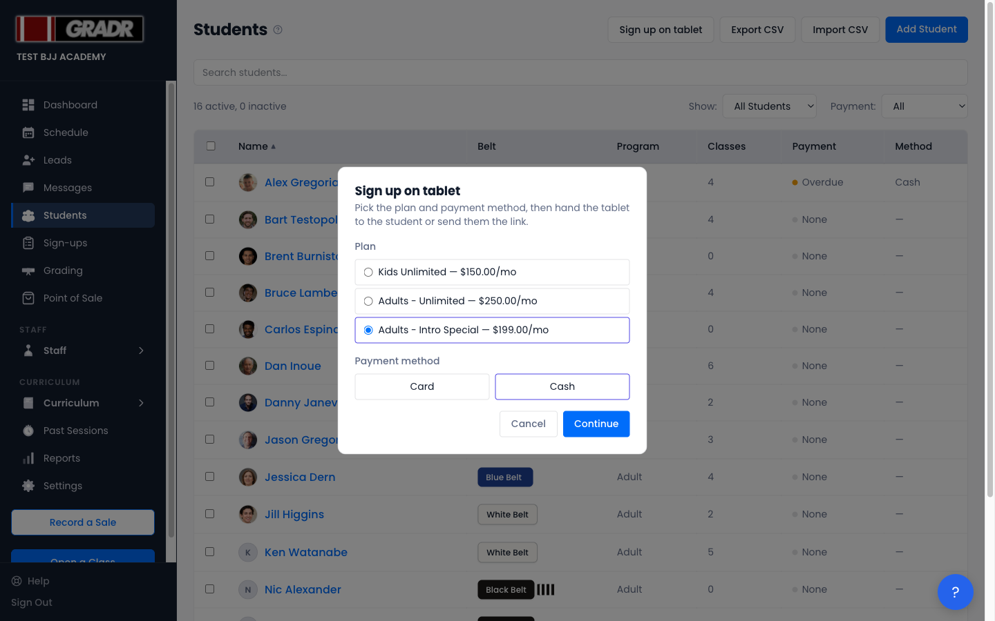 The Sign up on tablet staging modal