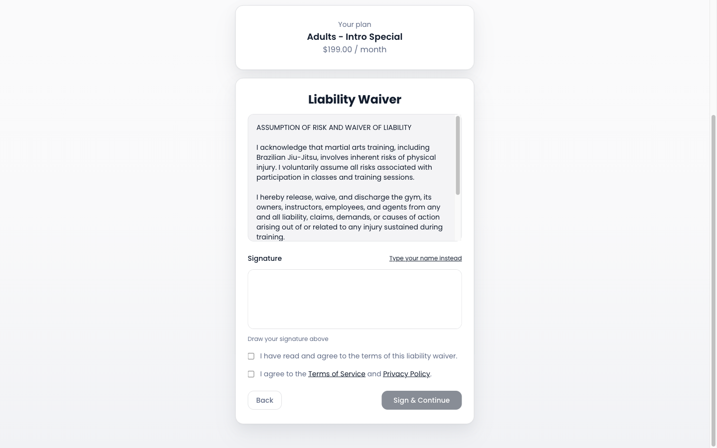 The liability waiver step