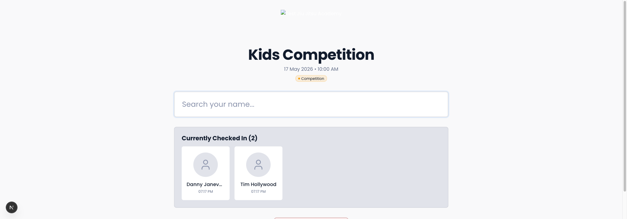 Kiosk check-in screen