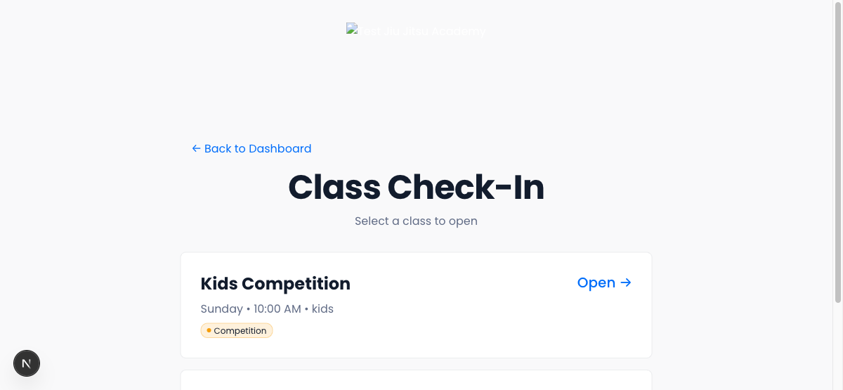 Kiosk class selection screen