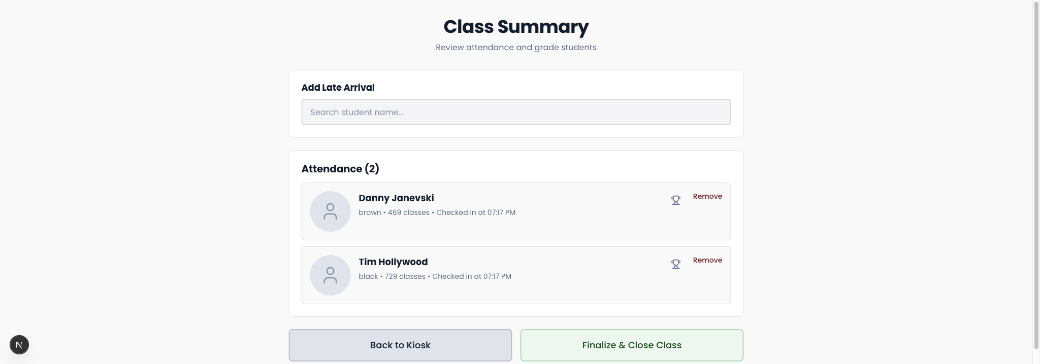 Kiosk class summary