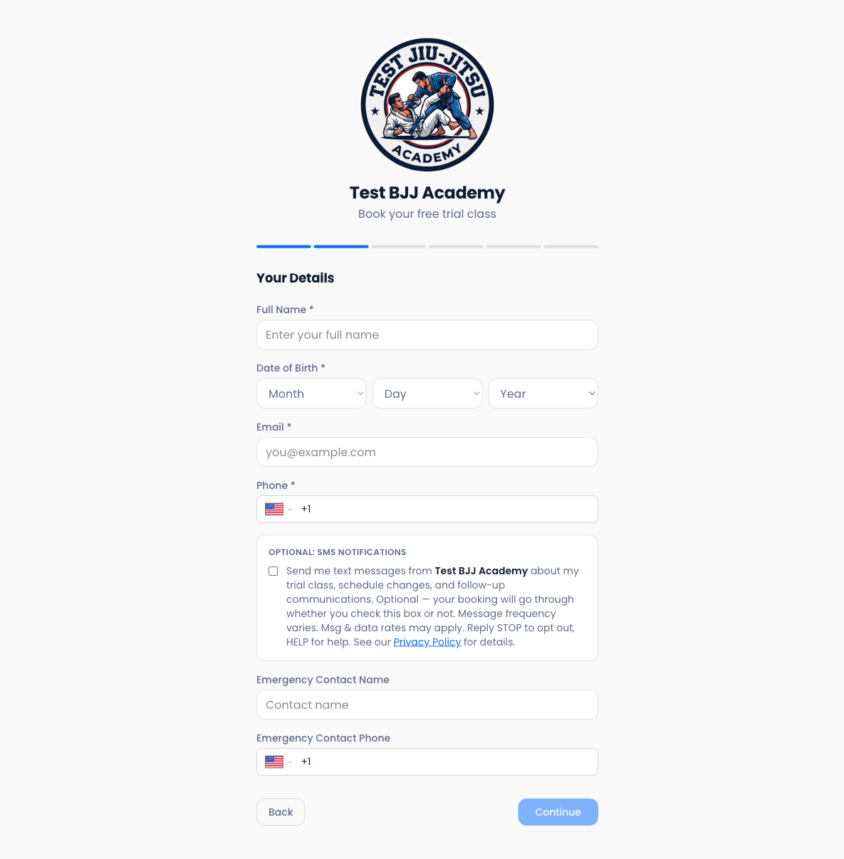 Booking flow — contact info