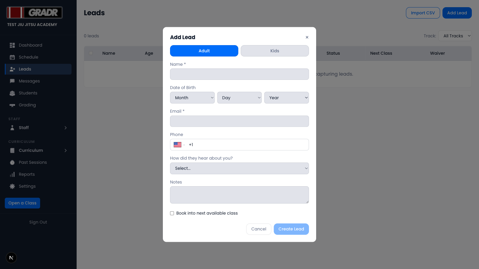 Add Lead form