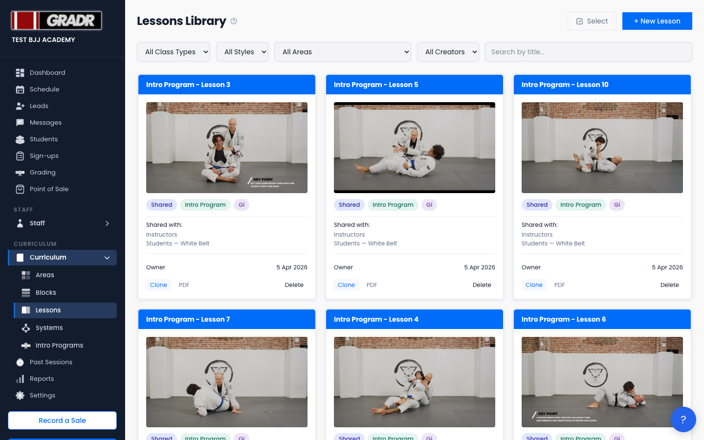 Lessons list