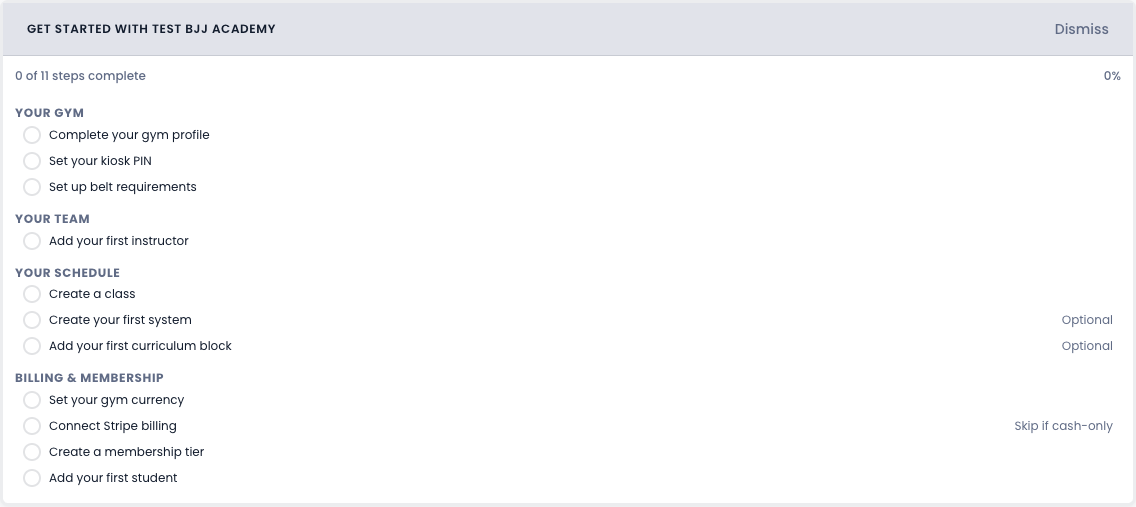 GRADR onboarding checklist