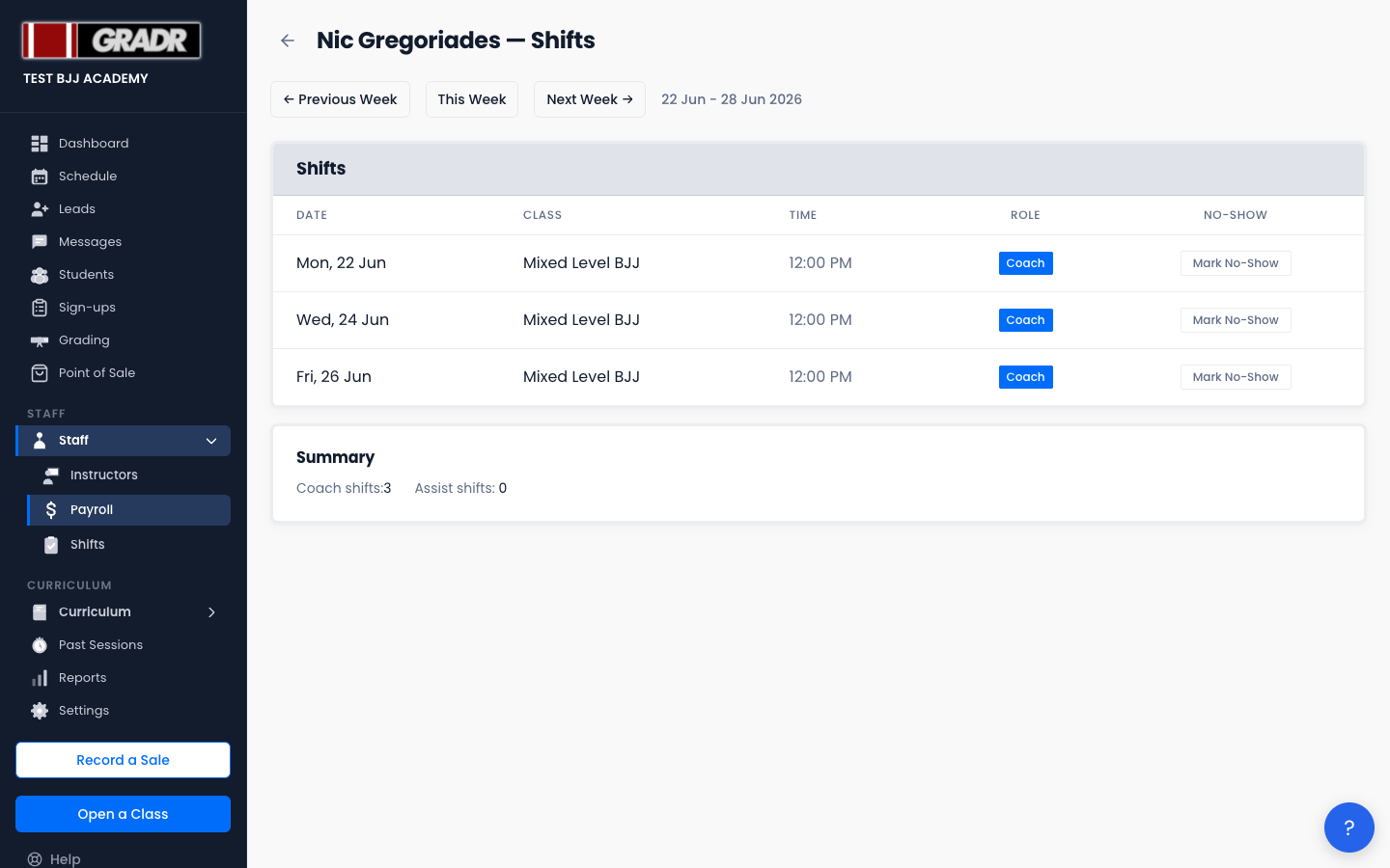 Instructor payroll detail