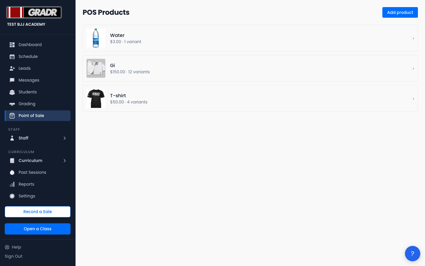The POS products list