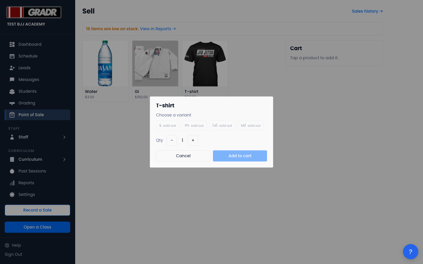 Choosing a variant and quantity