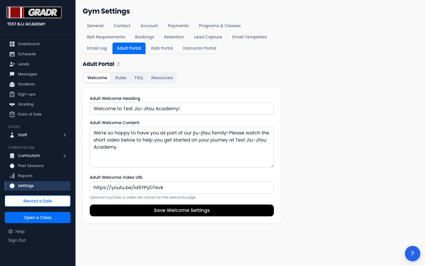 Adult portal settings