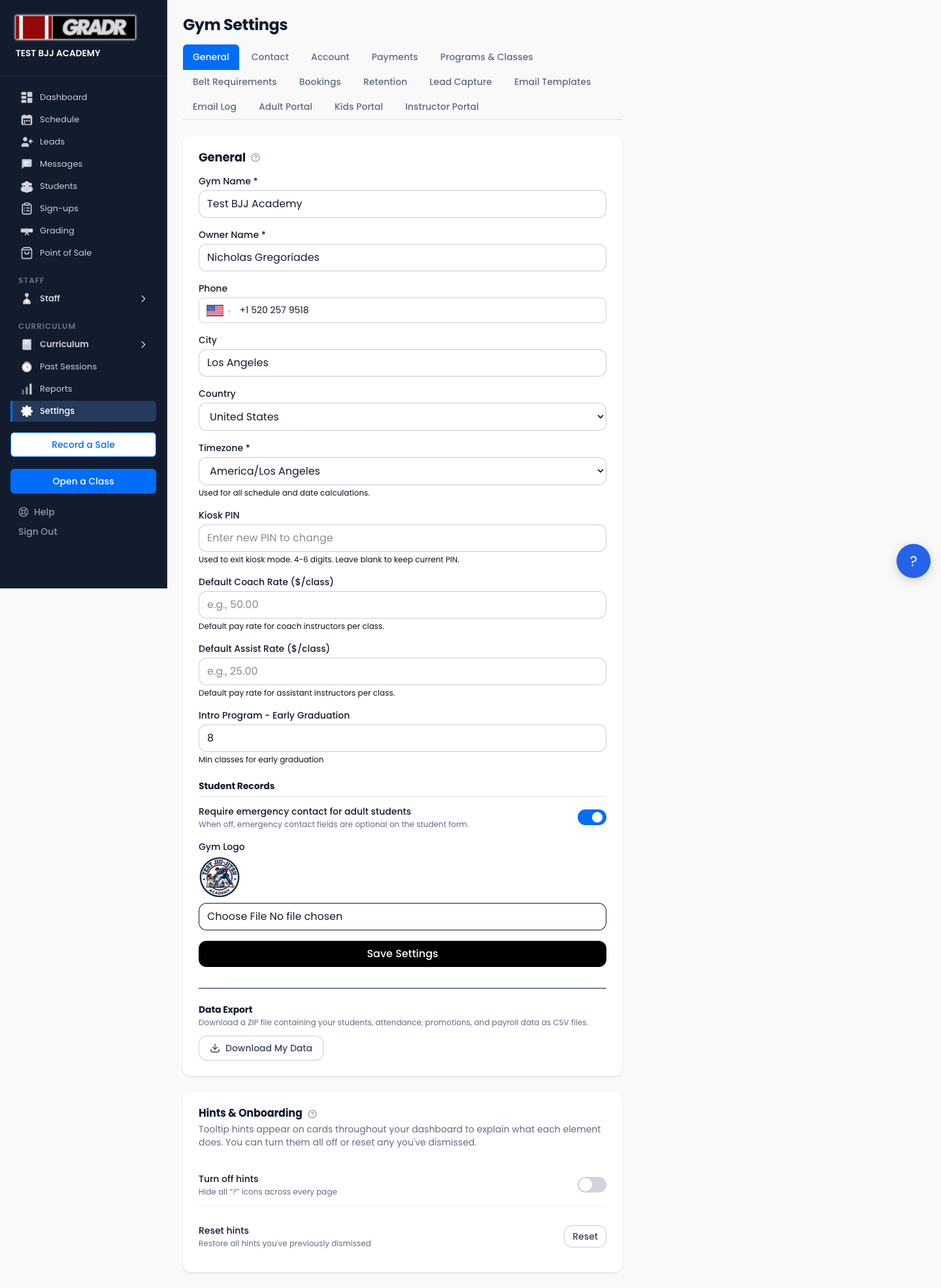 General settings