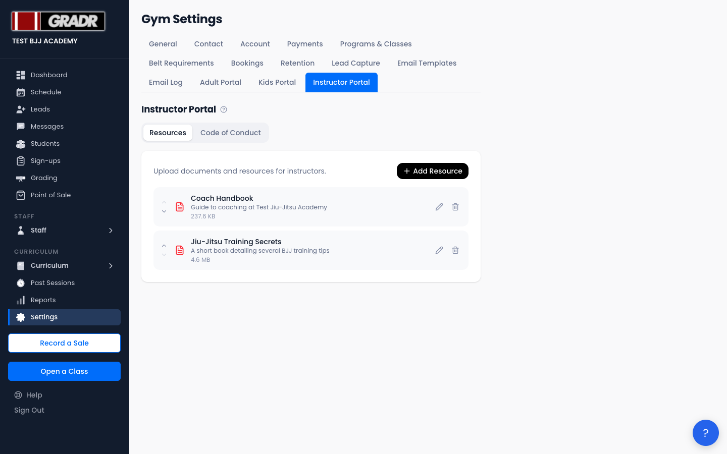 Instructor portal settings