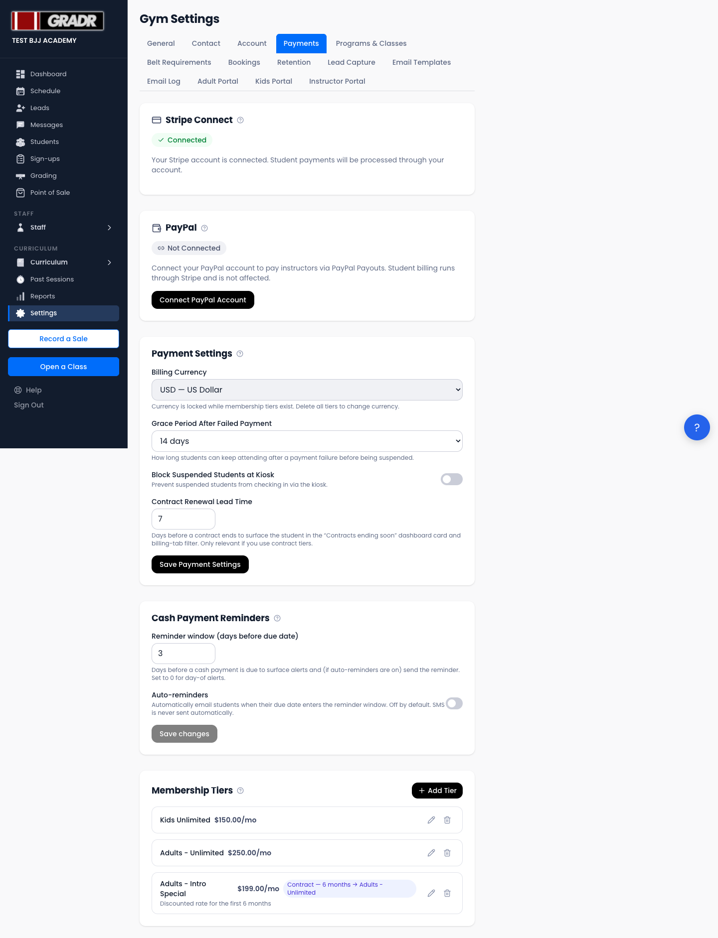 Payments tab