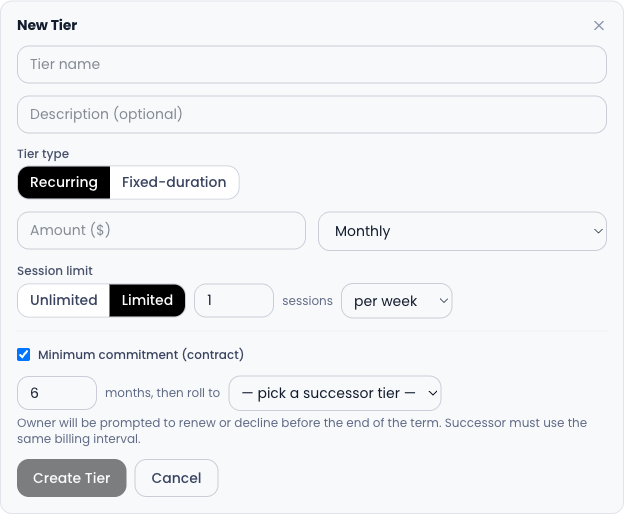 Recurring tier form