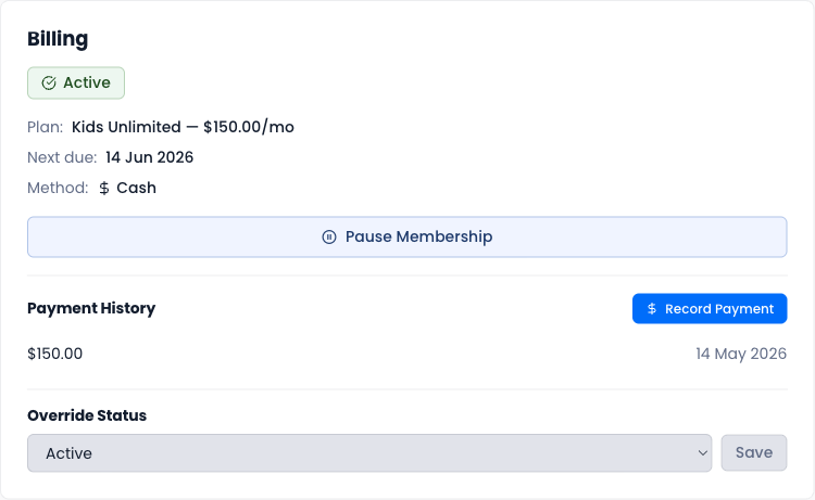 Student profile — Billing tab