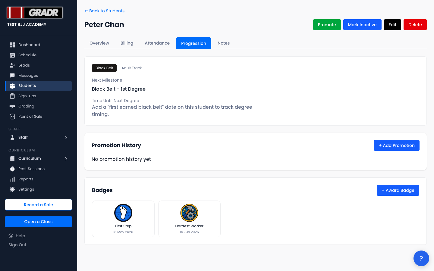Student profile progression
